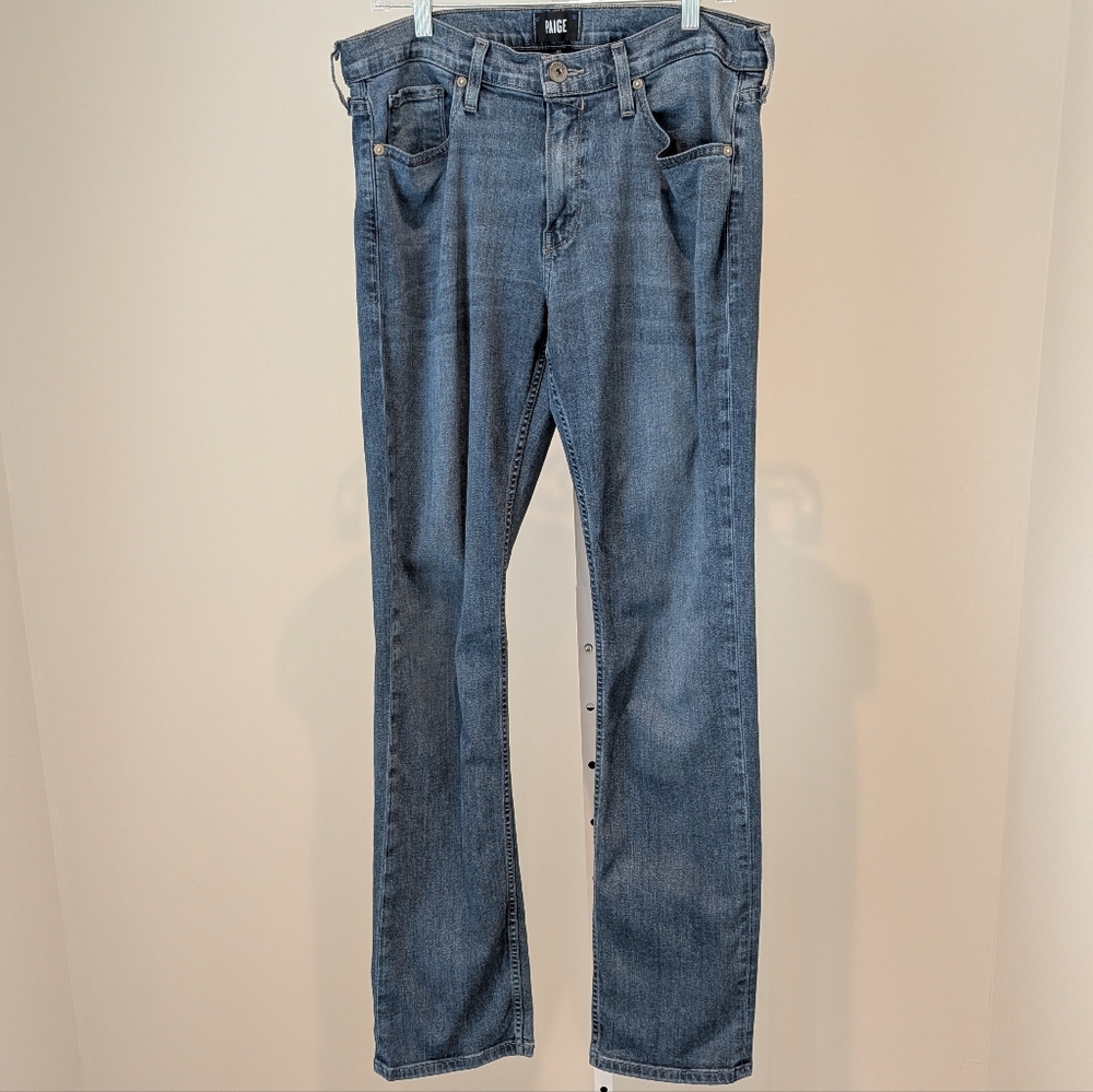 Paige Men's Normandie Jeans Straight Stretch Sz 34 X 33 Med/Dark Wash Designer - Picture 3 of 15